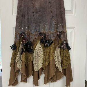 Asymmetrical Boho Skirt - Brown and Green